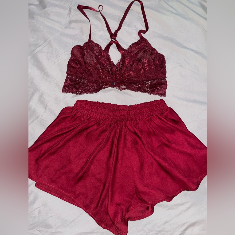 Maroon Bralette and Shorts set